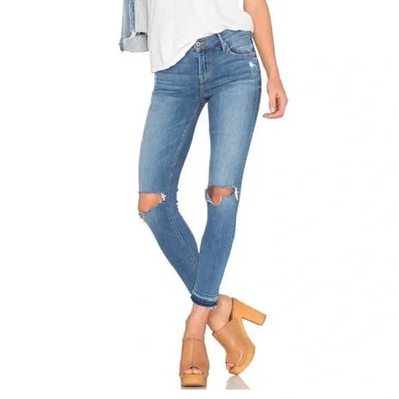 GRLFRND Candice A Love Song Distressed Raw Hem Mid-Rise Stretch Ankle denim Jean - Picture 1 of 9